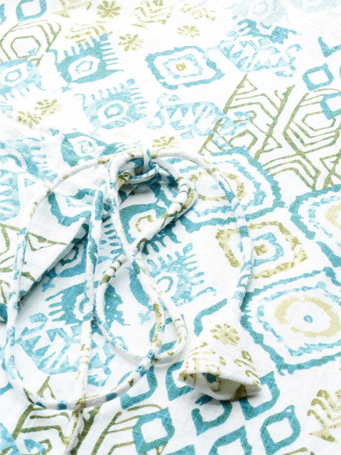 Women White Calf Length Long Sleeves A-Line Quirky Printed Cotton Kurta