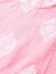 Women Pink Calf Length Short Sleeves A-Line Ethnic Motifs Printed Cotton Kurta