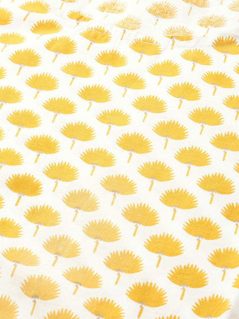 Women Yellow Calf Length Short Sleeves A-Line Ethnic Motifs Printed Cotton Kurta