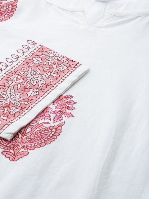 Women White Three-Quarter Sleeves Straight Kurta with Palazzo Set