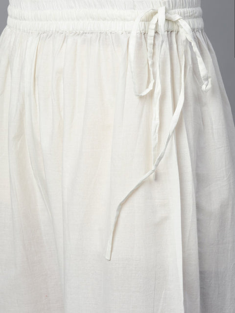 Women White Three-Quarter Sleeves Straight Kurta with Palazzo Set
