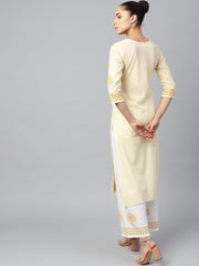 Women White Three-Quarter Sleeves Straight Kurta with Palazzo Set