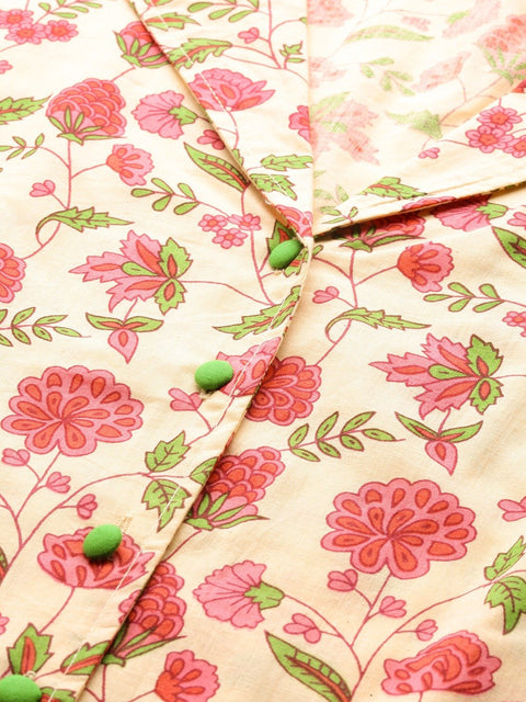 Women beige floral printed night suit