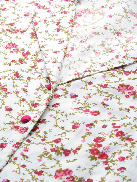 Women white floral printed night suit