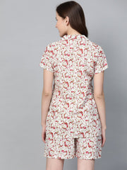 Women white floral printed night suit