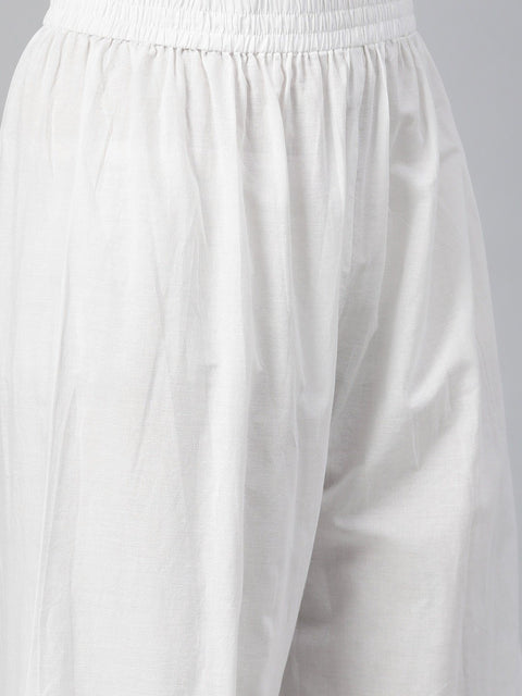 Women White Three-Quarter Sleeves Flared Kurta With Palazzo