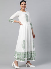 Women White Three-Quarter Sleeves Flared Kurta With Palazzo