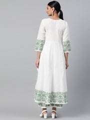 Women White Three-Quarter Sleeves Flared Kurta With Palazzo