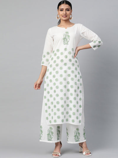 Women White Three-Quarter Sleeves Straight Kurta With Palazzo