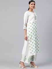 Women White Three-Quarter Sleeves Straight Kurta With Palazzo