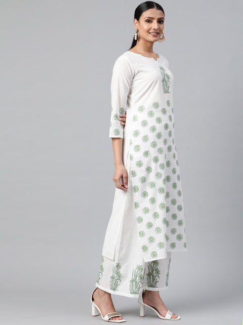 Women White Three-Quarter Sleeves Straight Kurta With Palazzo