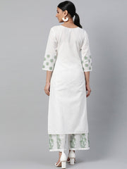 Women White Three-Quarter Sleeves Straight Kurta With Palazzo