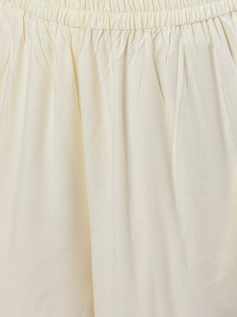 Women Cream Three-Quarter Sleeves Straight Kurta Palazzo With Dupatta