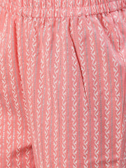 Women Light Pastel Pink Three-Quarter Sleeves Flared Kurta With Palazzo