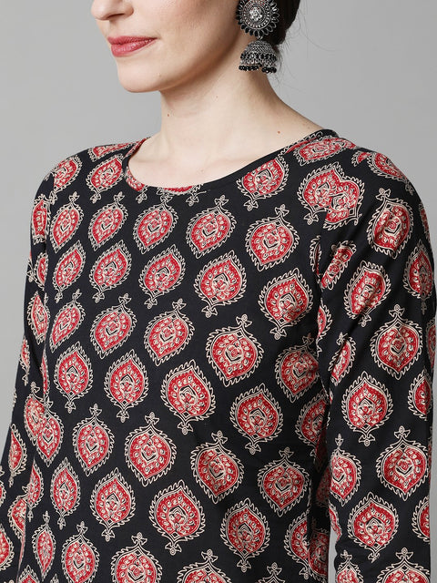 Women Black Three-Quarter Sleeves Straight Kurta Palazzo With Dupatta