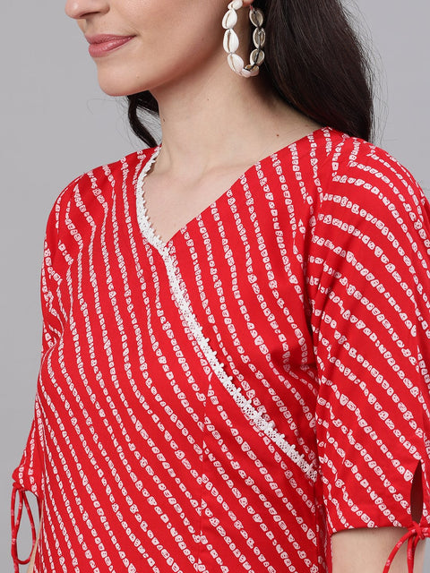 Women Red Striped Striped V-Neck Viscose Rayon A-Line Dress