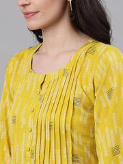 Women Yellow Conversational Printed Round Neck Viscose Rayon A-Line Dress