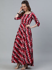 Women Pink Printed Maxi Dress With Three Quarter Sleeves