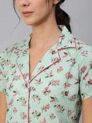 Women Green Floral Printed Night Suit
