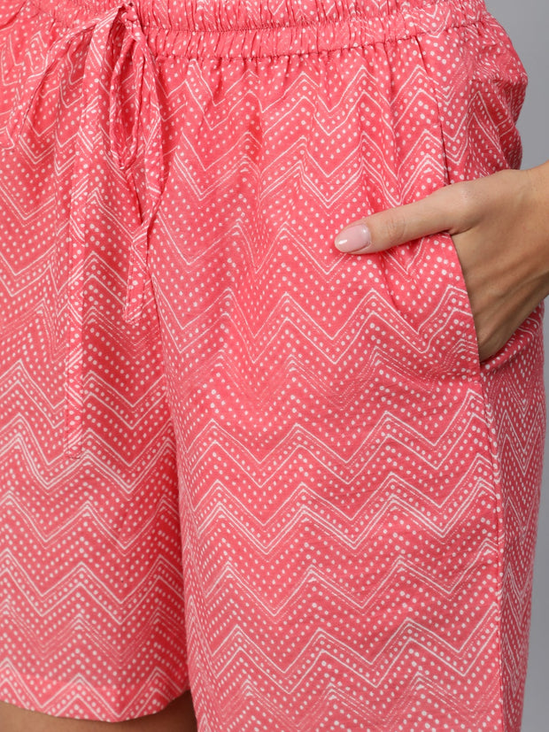 Women Pink ZIg-Zac Printed Night Suit