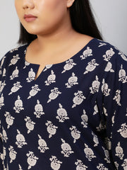 Women Navy Blue Printed Night Suit