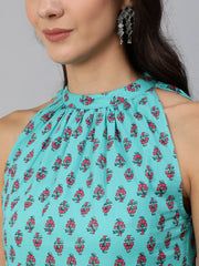 Women Green Printed Straight Sleeveless Kurta