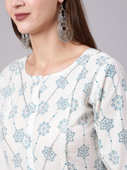 Women Off White Printed Flared kurta With Trouser & Dupatta