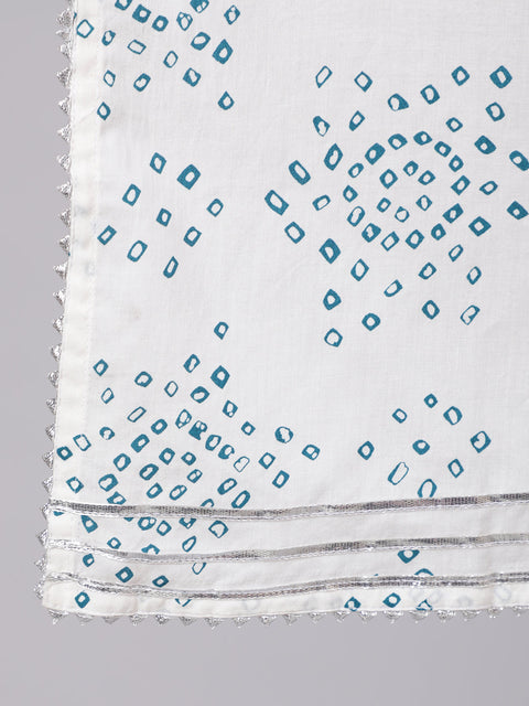 Women Off White Printed Flared kurta With Trouser & Dupatta