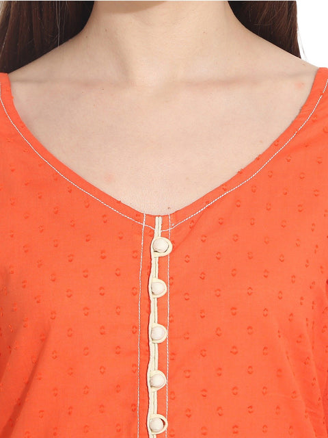Women Orange Woven Design A-Line Kurta
