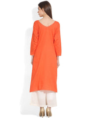 Women Orange Woven Design A-Line Kurta