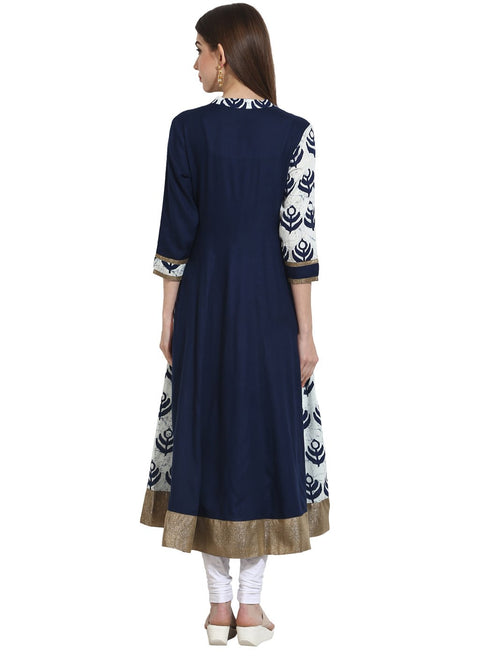 Navy Blue with printed Yoke 3/4th sleeve cotton anarkali