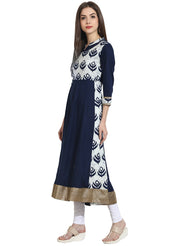 Navy Blue with printed Yoke 3/4th sleeve cotton anarkali