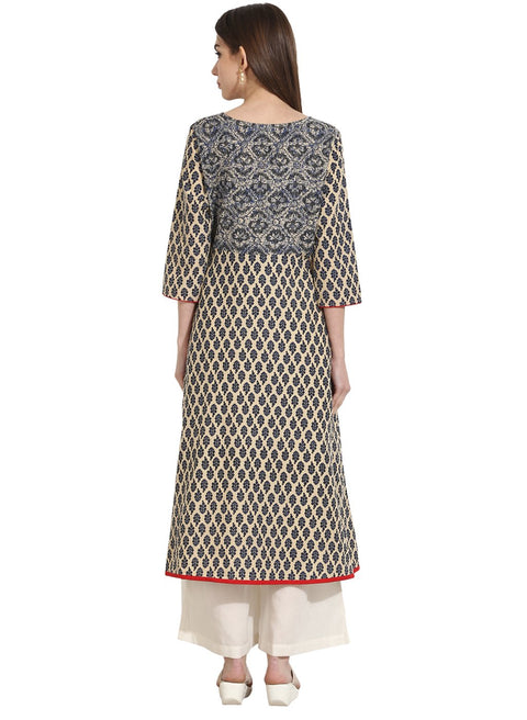 Beige Color 3/4th sleeve cotton A-Line kurta