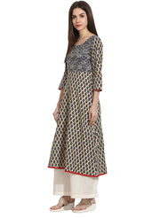 Beige Color 3/4th sleeve cotton A-Line kurta