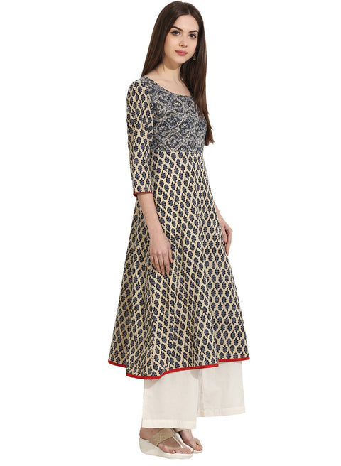 Beige Color 3/4th sleeve cotton A-Line kurta