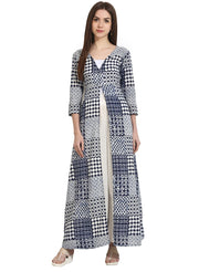 Blue Printed 3/4th Sleeve floor length open kurta