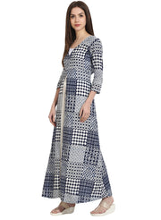 Blue Printed 3/4th Sleeve floor length open kurta