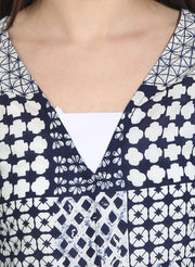 Blue Printed 3/4th Sleeve floor length open kurta