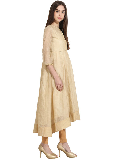 Beige 3/4th sleeve Khadi Anarkali kurta