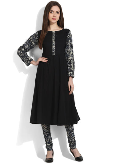 Black 3/4th sleeve cotton kurta