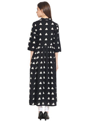 Black full printed 3/4th sleeve cotton anarkali kurta