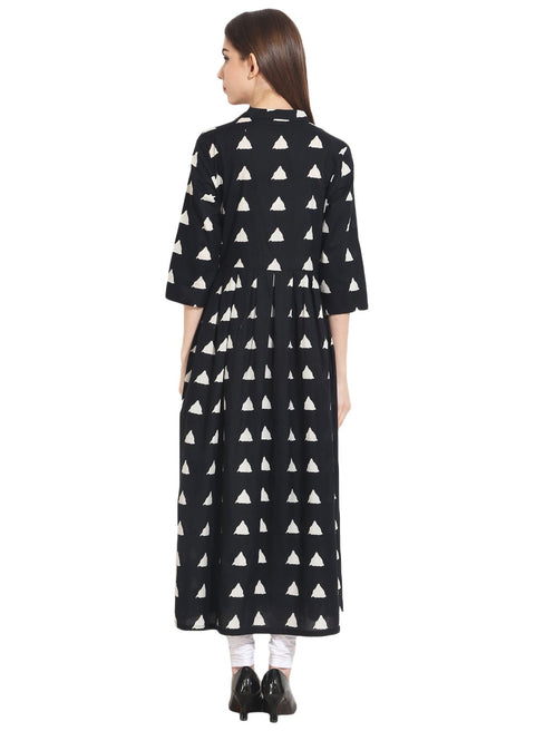 Black full printed 3/4th sleeve cotton anarkali kurta