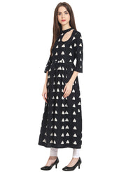 Black full printed 3/4th sleeve cotton anarkali kurta
