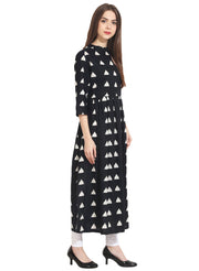 Black full printed 3/4th sleeve cotton anarkali kurta