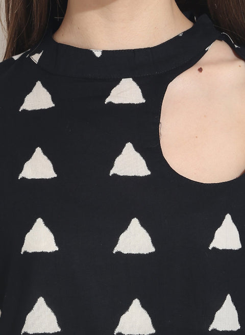 Black full printed 3/4th sleeve cotton anarkali kurta