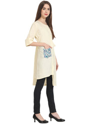 Cream 3/4th sleeve assymetical Georgette Kurta