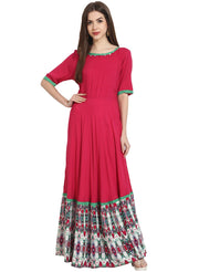 Red half sleeve low floor cotton kurta