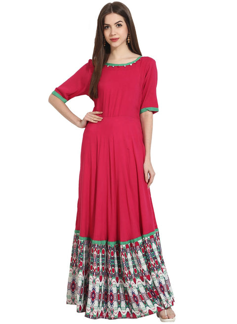 Red half sleeve low floor cotton kurta