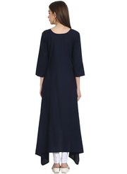 Blue 3/4th sleeve rayon assymetrical kurta