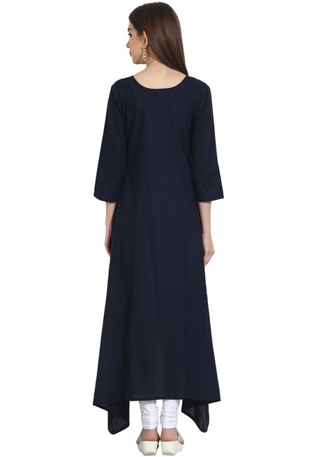 Blue 3/4th sleeve rayon assymetrical kurta